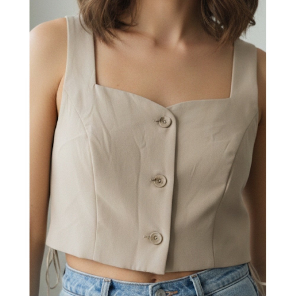 NWT Sincerely Jules Wide Strap Minimalist Detail Bustier Crop Top Size L Khaki‎